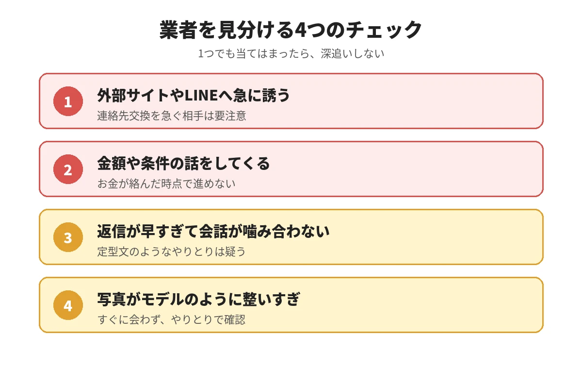 ハッピーメールの業者を見分ける4つのチェックリスト