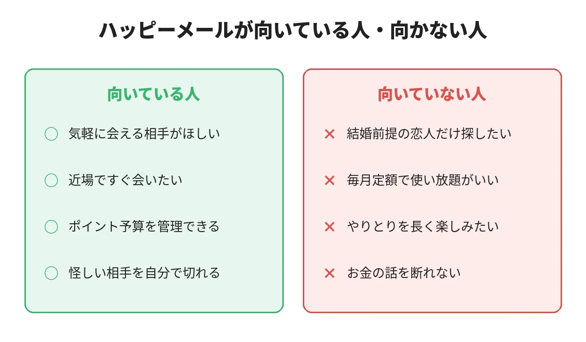 ハッピーメールが向いている人と向いていない人の比較図
