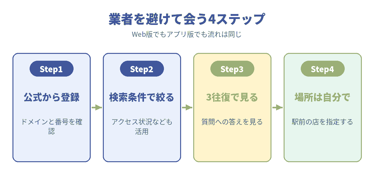 ハッピーメールで業者を避けて会うまでの4ステップ